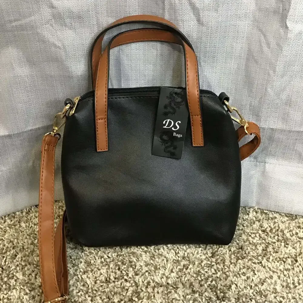 DS Bags Black and Brown Faux Leather Satchel Crossbody Handbag